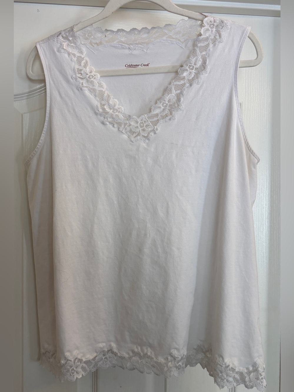Coldwater Creek Ivory Lace-Trim Sleep Tank ~ Women’s Large ~ Lace Cotton Blend